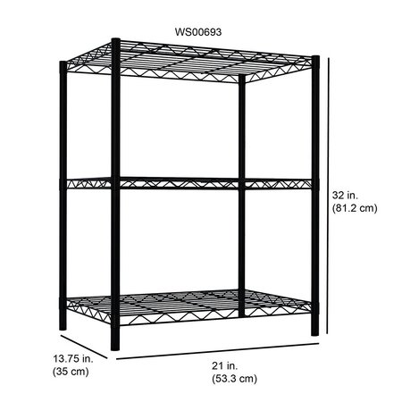 Hds Trading 3 Tier Steel Wire MultiPurpose FreeStanding Heavy Duty Shelf, Black ZOR95907